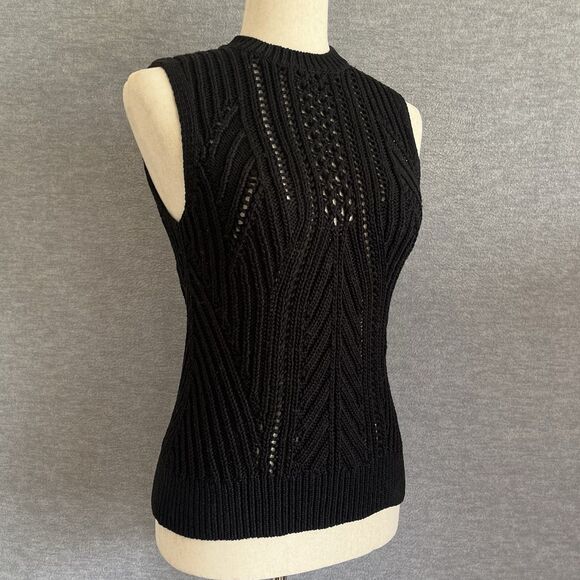 Banana Republic Sleeveless Open Stitch Sweater Sz M Preppy Coastal Capsule Black - Picture 3 of 15